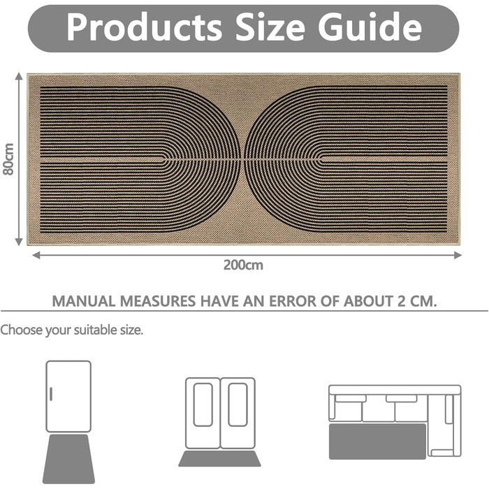 Килимова доріжка Capsulpad для передпокою 80x200 см, кухонний килим з джутовим ефектом, натуральний килим, що миється, чорний, нековзка, кухонна доріжка для коридору, кухні, спальні, балкону, чорного кольору 80 x 200 см (прямокутна)