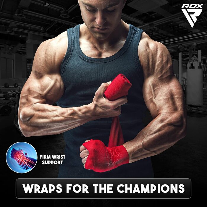 Професійні боксерські накладки RDX 4,5 м для боксу, ММА, муай-тай, еластичні накладки з петлею для великого пальця, довгі бавовняні внутрішні рукавички, кікбоксинг, тайський бокс, боксерська груша, тренування з боксерськими кульками, стандартні накладки д