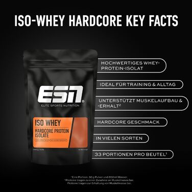 Протеїн ESN Iso Whey Hardcore, Natural, 1000 г, зроблено в Німеччині