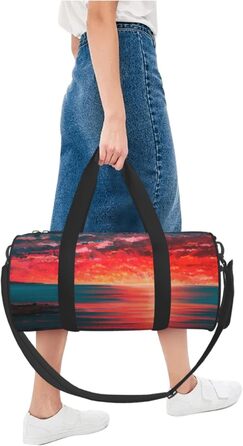 Спортивна сумка, дорожня сумка, пляжна сумка, принт Захід сонця, сумка на нічліг, чорна, універсальний розмір, сумка для подорожей