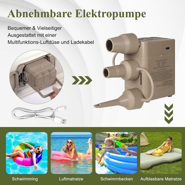 Надувний матрац KMZ для позашляховиків із вбудованим повітряним насосом, товстіший флок, самонадувальний, портативний надувний матрац для позашляховиків, мінівенів, кемпінгу, використання на свіжому повітрі, швидке надування та здування