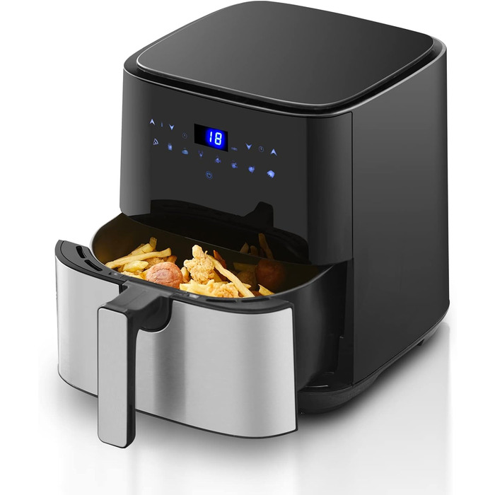 Цифрові фритюрниці TUKAILAi 5 л зі швидкою циркуляцією повітря та екраном одним дотиком, 8 попередніх налаштувань приготування, кошик з антипригарним покриттям, таймер контролю температури, кошик з антипригарним покриттям, безмасляна картопля фрі для дому