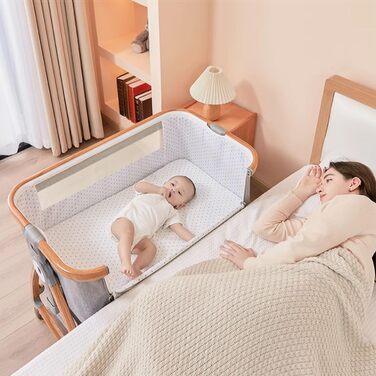 Дитяче ліжечко, безпечний сон, матрац з кокосового волокна, пеленальний столик, легко збирається та складається, портативне ліжечко для новонароджених (Woody)