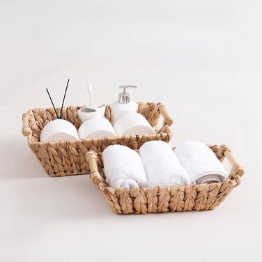 Прямокутний кошик ручної роботи з водяним гіацинтом та дерев&39яними ручками Великий натуральний кошик для зберігання та декору з прямими ручками