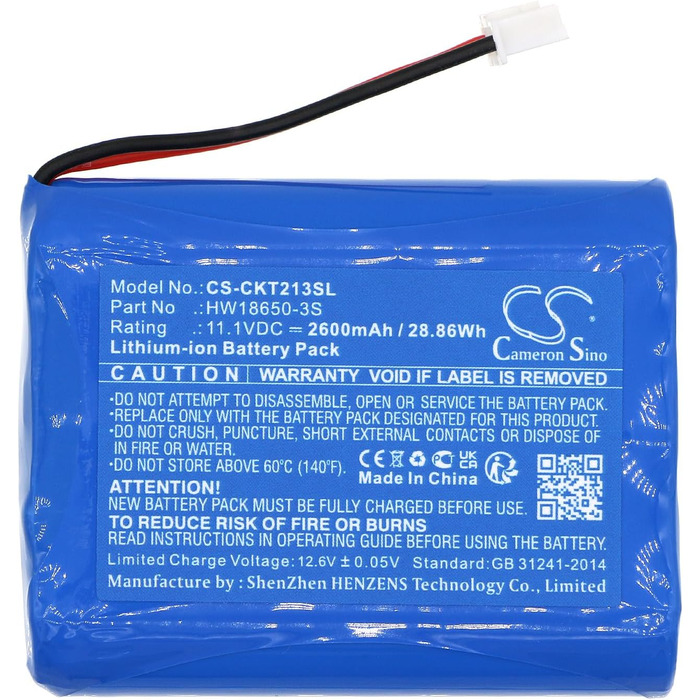 Замінний акумулятор Cameron Sino для Clarke-Tech CT 2013, артикул Clarke-Tech HW18650-3S 2600mAh / 28.86Wh