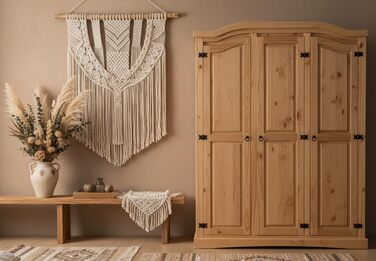 Шафа для спальні Dynamic24 3-дверна шафа New Mexico Ш152xВ193xГ54 см Масив сосни натурального кольору Комод Шафа Багатоцільова шафа Відкрита шафа Коричнева