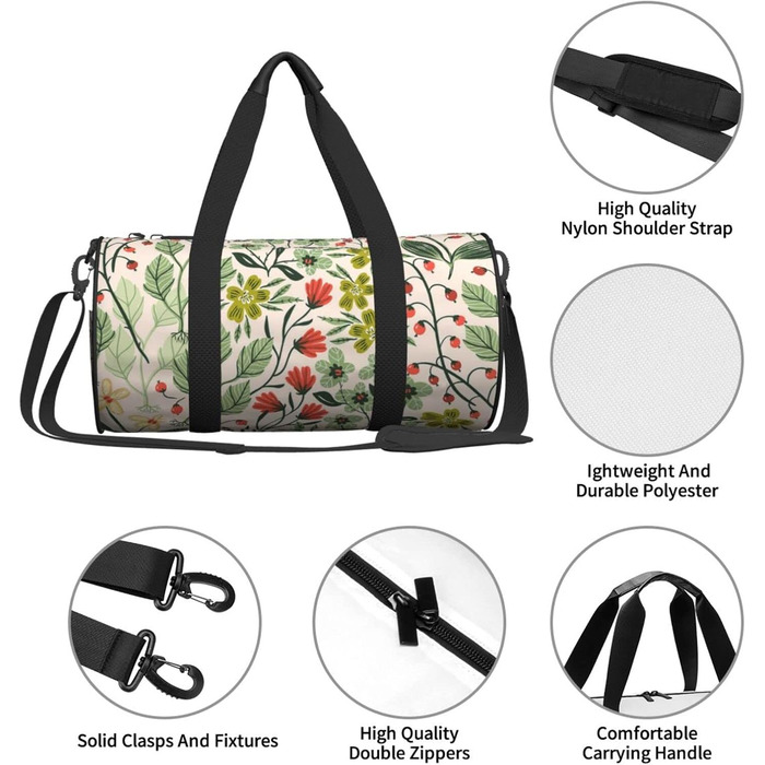 Спортивна сумка для подорожей з квітковим принтом, сумка для ночівлі, чорна, універсальний розмір