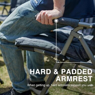 Складаний кемпінговий стілець EVER ADVANCED, м&39який 6 см, вантажопідйомність 180 кг, жорсткі підлокітники, портативний складний стілець для кемпінгу, саду, балкону, пікніка, використання в приміщенні, сірий