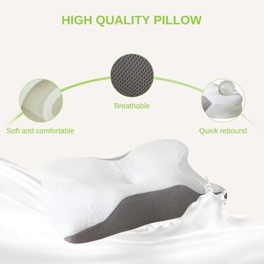 Ортопедична подушка для шиї та плечей Good Nite з піни з ефектом пам&39яті, підходить для сну на боці, спині та животі (жорстка підтримка, 60 x 40 x 12/10 см)