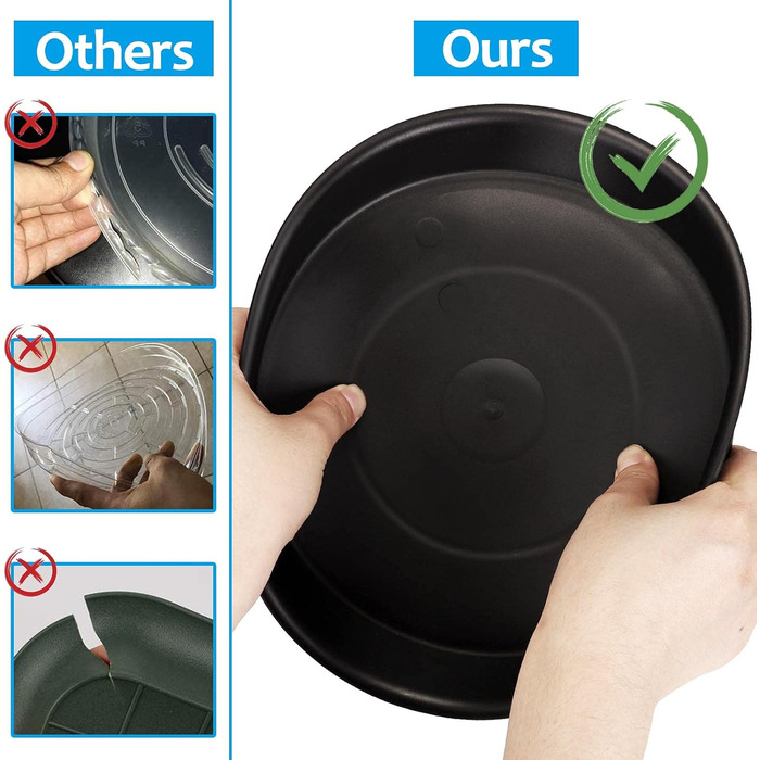 Набір із 5 пластикових блюдець для квіткових горщиків, для кімнатних та вуличних рослин - 36 см x 36 см, чорні