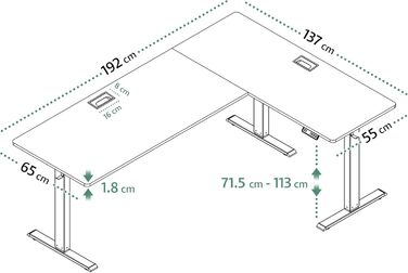 Кутовий письмовий стіл di volio з регульованою висотою, електричний TRANI Міцний електричний стіл Регульована висота з 2 двигунами, функція пам&39яті для домашнього офісу (чорний, правий Д 197 см/Д 142 см) Чорний правий Д 197 см/Д 142 см