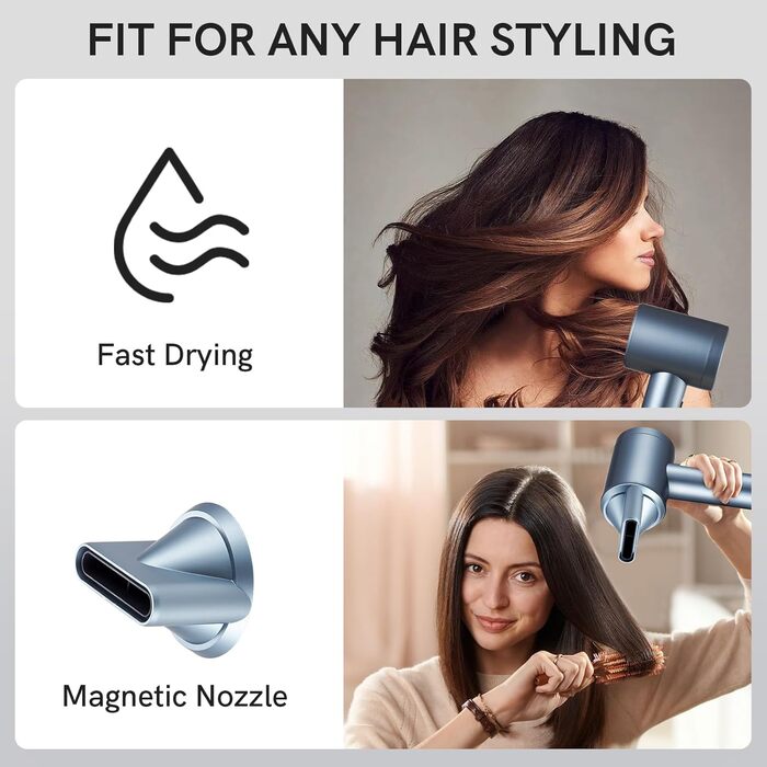 Фен акумуляторний, іонний акумуляторний фен Фен з двигуном 110 000 об/хв, фен з 4 режимами зарядки і магнітною насадкою, дорожній