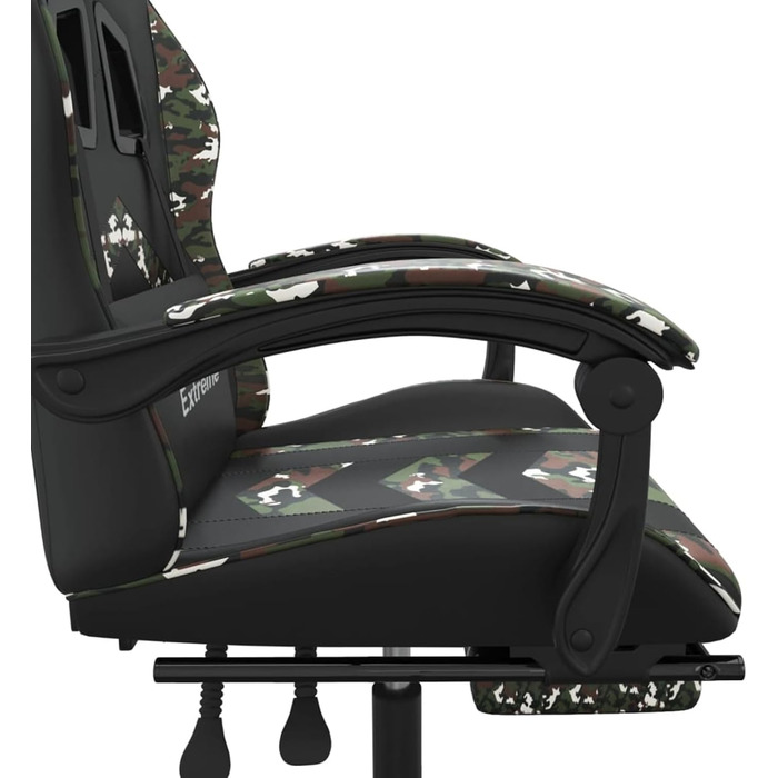 Зручне ігрове крісло зі шкіряним підкладом та підставкою для ніг, чорне/камуфляжне, 57,5x59,5x121-131 см - Для ігор та домашнього офісу. Ігрове крісло. Модель 349614.