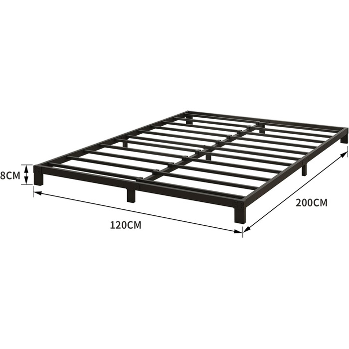 Ліжко-платформа з металу, каркас ліжка 120 x 200 см - висота 8 см - металеве ліжко з металевою рейковою основою, сучасне металеве ліжко для дорослих, дітей, підлітків, легке складання, двоспальне ліжко чорного кольору 120 x 200 см