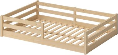 Ліжко Bellabino Iskri на підлозі 140x200 см Дитяче ліжко Монтессорі із захистом від падіння та рейковою основою Дерев&39яне ліжко для хлопчиків та дівчаток з масиву сосни натурального кольору Дитяче ліжко натурального кольору 140x200 см без матраца