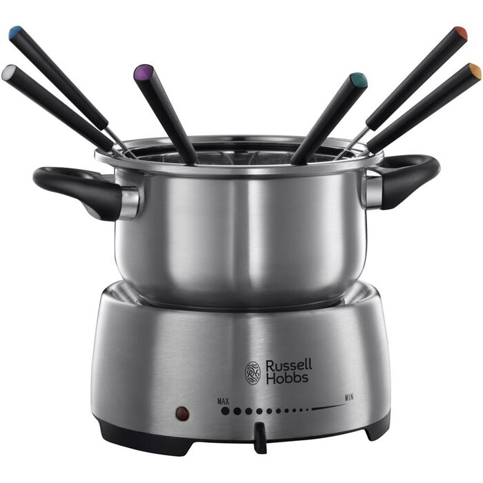 Електричний набір для фондю Russell Hobbs Fiesta для сиру, шоколаду, олії або бульйону (6 кольорових виделок, антипригарний сталевий горщик 1,2 л, придатний для ПММ, 1200 Вт) 22560-56