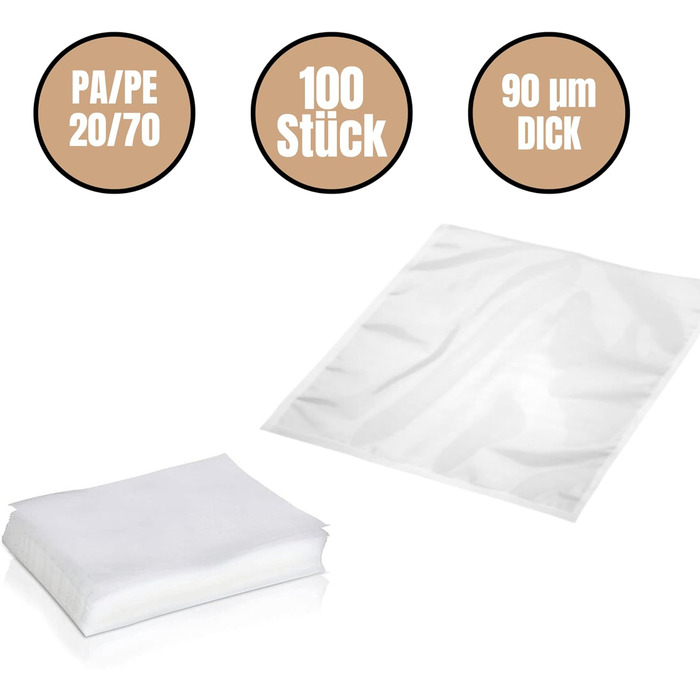 Вакуумні пакети Вакуумні пакети 20х30 см Глатт 100 шт. Для камерних вакууматорів Їжа Пилосос PA/PE 20/70 90 мкм Вакуумна плівка для м'яса, ковбаси, сиру, фруктів, овочів, шнеків