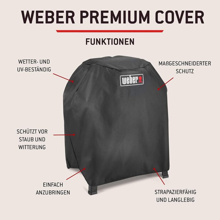 Захисний чохол Weber Premium для гриля Lumin на підставці, повітропроникний, стійкий до УФ-випромінювання та вологи, захист від вітру та негоди, з застібкою-липучкою чорний (3401289)