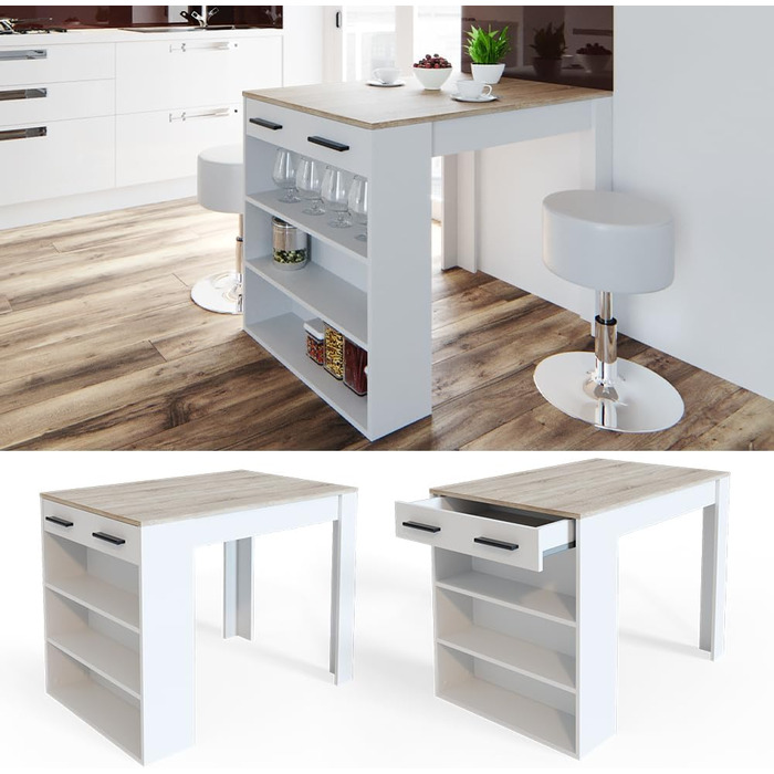 Обідній стіл Vicco Repose, барна стійка для їдальні, Сонома/Білий, 67 x 100 см Сонома/Білий Без барних стільців