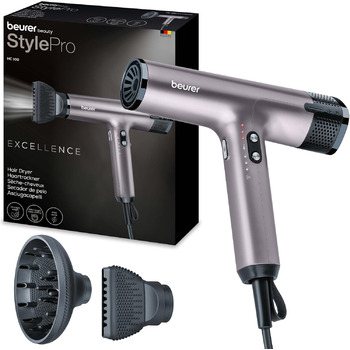 Фен Beurer HC 100 Excellence, фен з потужним цифровим двигуном, сушить на 20 швидше, легка вага, особливо тихий, іонна функція для