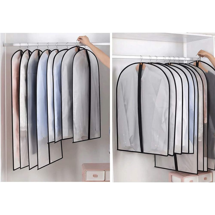 Підвісні сумки для одягу, 12 шт., дихаючі чохли для костюмних сумок із застібкою-блискавкою, сумки для одягу з PEVA, водонепроникні сумки для одягу, сумки для пальто, водонепроникні сумки для суконь, для зберігання в гардеробі та подорожей, чохли для паль