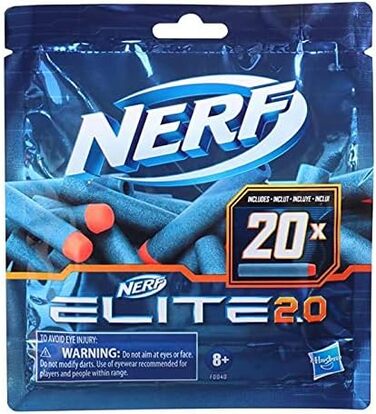 Включає 20 офіційних дротиків Nerf Elite 2.0, сумісних з усіма бластерами Nerf Elite, 2.0 20-Dart Refill Pack -