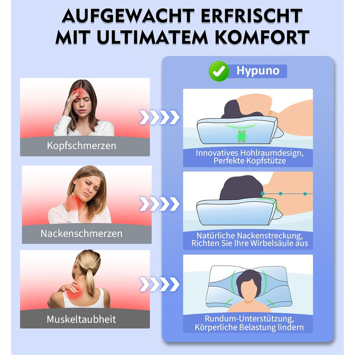Ортопедична подушка з піни з ефектом пам&39яті, подушка для підтримки шиї від болю в шиї та плечах з охолодженням, чохол, що прається ергономічна подушка для сну та комфорту для сну на боці та спині, синьо-біла (63,5 см * 40,6 см * 10,7/13,2 см)