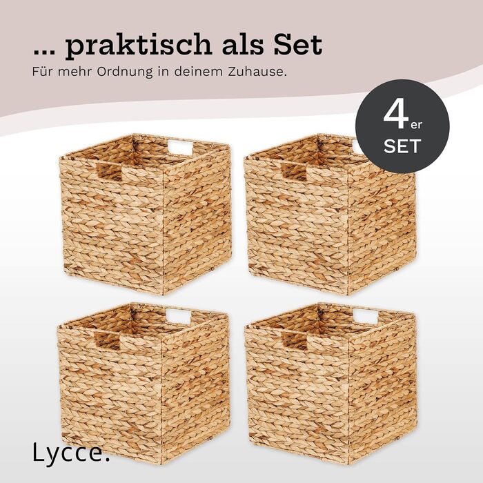 Вставка-кошик для полиць Kallax, кубоподібна форма, водяний гіацинт натуральний, 33 x 33 x 33 см, комплект з 4 шт.