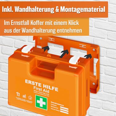 Аптечка HELDENWERK за новим стандартом DIN 131572021 з настінним кріпленням та наклейкамиУніверсальна аптечка для бізнесу, домогос