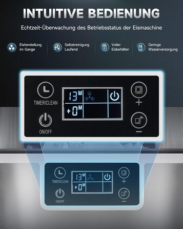 Машина для виробництва кубиків льоду Wilprep маленька з самоочисним льодогенератором 22 кг/24 години машина для морозива з РК-екраном Льодогенератор з нержавіючої сталі для офісу, ресторану, бару, кафе (щоденна продуктивність 22 кг)