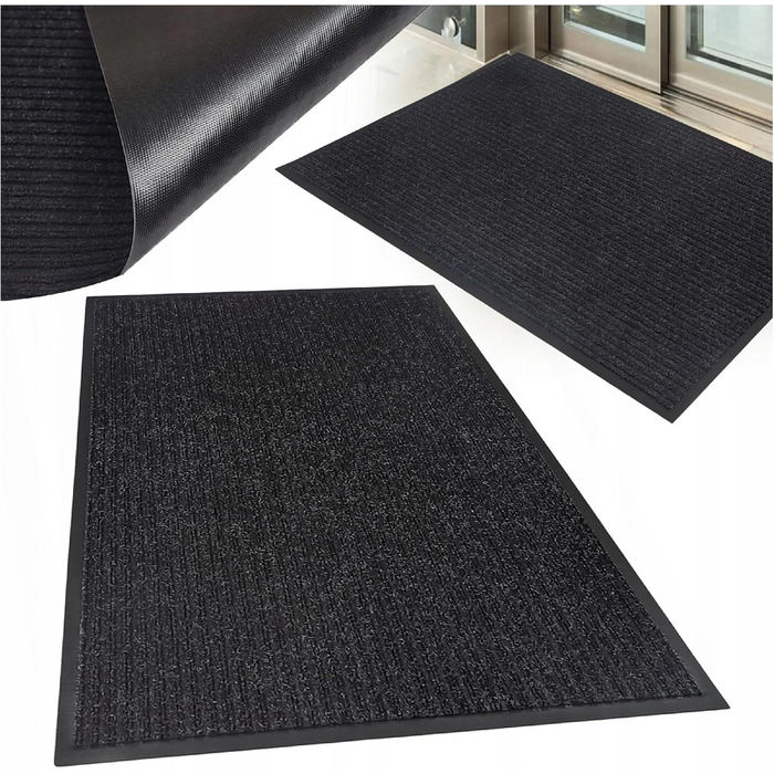 Чорний килимок для дверей 50x80 см Міцний, нековзний килимок для вловлювання бруду для використання всередині та зовні приміщень абсорбуючий килимок для дверей з поліпропілену та ПВХ, чорний, 50 x 80 см (прямокутний)