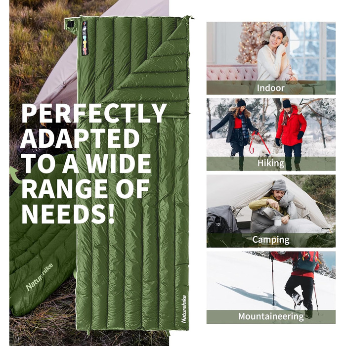 Натуральний пуховий спальний мішок Naturehike, ультралегкий, компактний портативний конверт 650 FP, зимовий спальний мішок на 3-4 сезони з невеликим розміром упаковки для кемпінгу на свіжому повітрі CW295-армійський зелений-650FP