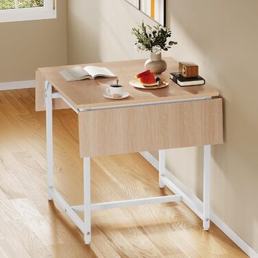 Розкладний обідній стіл YITAHOME, розкладний відкидний стіл з тримачем для зберігання та 4 регульованими ніжками, для 2-6 осіб, 120 x 78 x 75 см, жовтий дуб та білий