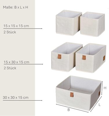 Набір кошиків для зберігання преміум-класу LOVE IT STORE IT з 5 предметів - Організатор для шафи з суміші льону та бавовни - Посилений картоном - Бежевий - 5 коробок 3 розмірів, натуральний