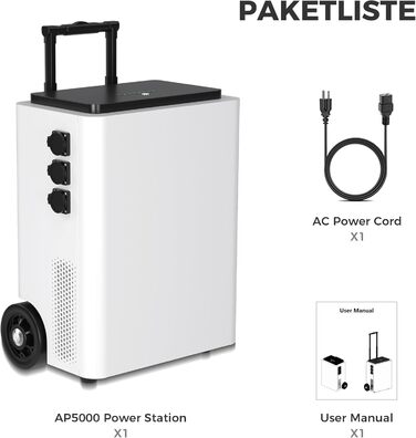 Портативна електростанція AP5000 5120 Втгод, сонячний генератор потужністю 5000 Вт, акумулятор LiFePO4, компактний розмір, заряджається від 0 до 80 за 60 хвилин, аварійний генератор живлення для дому, кемпінгу/кемперів/аварійного живлення