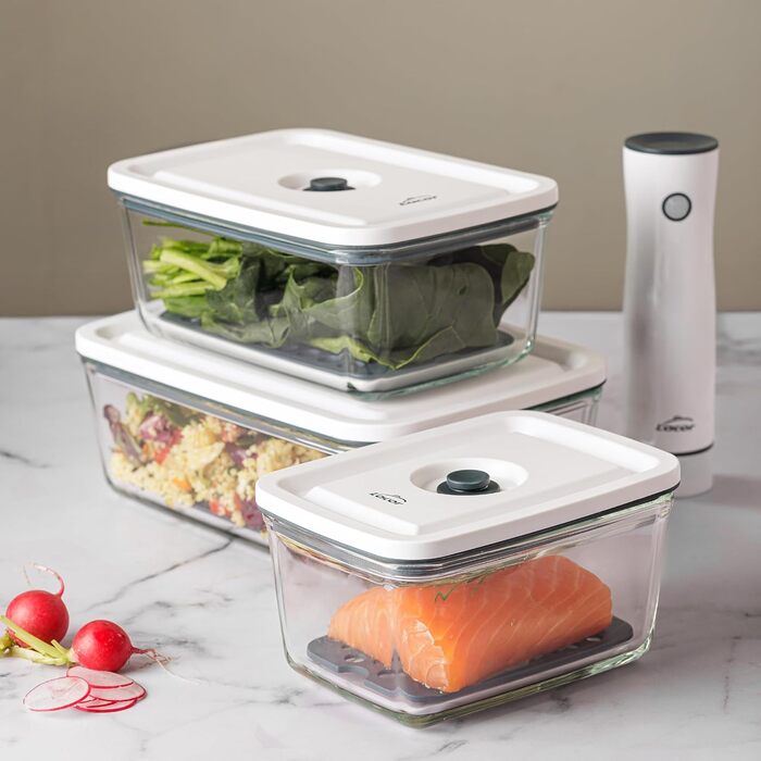 Герметичний контейнер для продуктів, 1,5 л, Smart, боросилікатне скло, спеціальний вакуумний клапан, підходить для посудомийної машини, мікрохвильової печі та морозильної камери, 1,5 літри, 69689 -