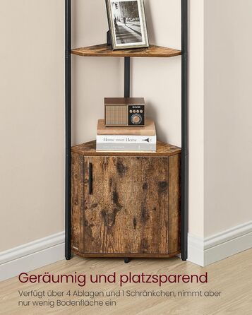 Кутова полиця VASAGLE з місцем для зберігання, окремостояча полиця, 5-ярусна полиця для зберігання, для вітальні, спальні, кухні, ванної кімнати, вінтажний коричневий-чорний LBC580K01 Вінтажний коричневий чорнильний