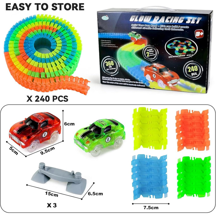 Іграшка Fajiabao Car Racing Track для 3-річних хлопчиків - 240 деталей Гнучка гоночна траса з 2 світловими автомобілями Іграшкова