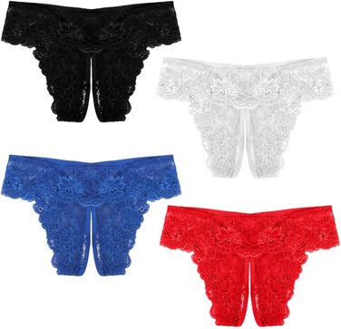 Еротичні жіночі трусики з 4 предметів з відкритою промежиною - мереживні стрінги, трусики з відкритою промежиною, білизна для жінок, сексуальна білизна для сексу (4 кольори)