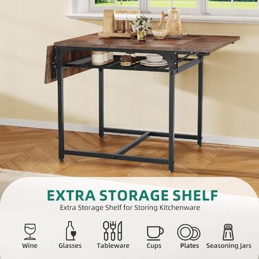 Розкладний обідній стіл YITAHOME, розсувний відкидний стіл з тримачем для зберігання та 4 регульованими ніжками, для 2-6 осіб, 120 x 78 x 75 см, рустикальний коричневий та чорний