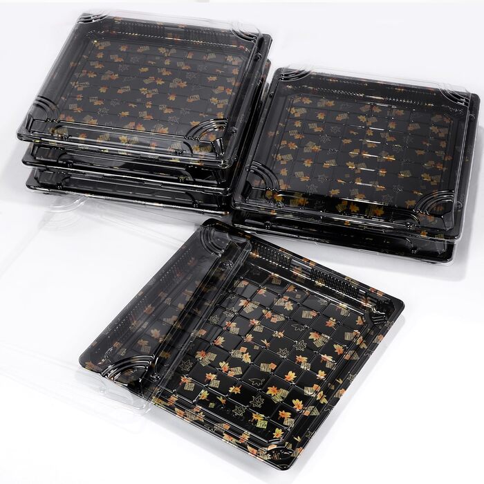 Багаторазових коробок для приготування їжі з кришками, 28 x 28 x 4,5 см, сервірувальні таці з кришками, коробки для їжі, багаторазові коробки для приготування їжі, для фуршетів, святкової їжі, суші, 28 x 28 x 4,5 см, 15