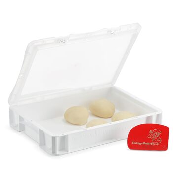 Коробка для тіста для піци 30408,5 см Коробка для тіста з харчового пластику з повітропроникною кришкою на петлях Штабелювана коробка для розстойки тіста для піци Зроблено в Німеччині 1 коробка 1 кришка