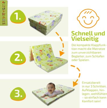 Дорожнє ліжечко Дитяче Дорожній Матрац 120x60 см, Зелений, Складаний Матрац, Пінопластовий Матрац для дітей з високоякісної холодної піни, Зроблено в Німеччині, Зелений 60 x 120 см