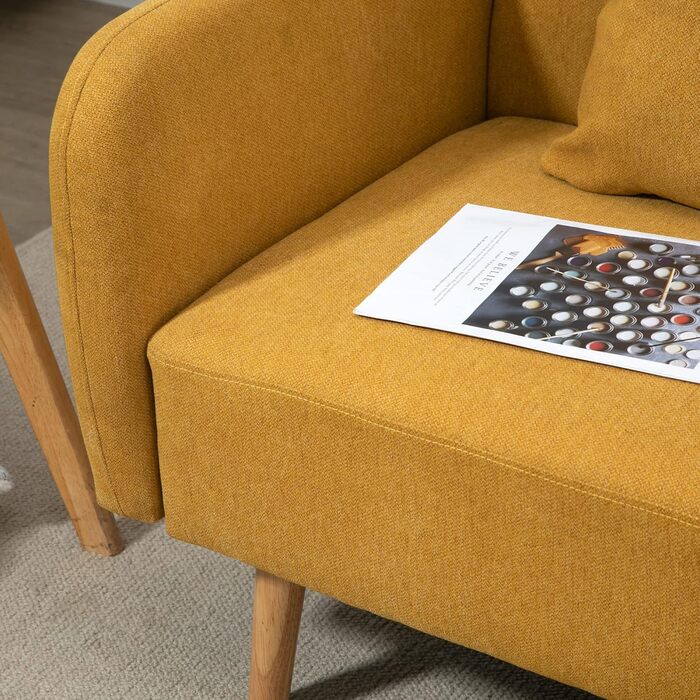 Місний диван HOMCOM з 2 декоративними подушками, невеликий двомісний диван з оксамитовою стільницею, сучасний м&39який диван для вітальні, спальні, невеликого простору, жовтий, 130 x 70 x 80 см, натуральнийжовтий, 2-