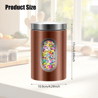 Набір кухонних банок з 3 предметів, харчові контейнери з нержавіючої сталі, органайзер з прозорим віконцем, кухонна стільниця, контейнери для зберігання кави, чаю, горіхів, борошна, цукру (коричневі)