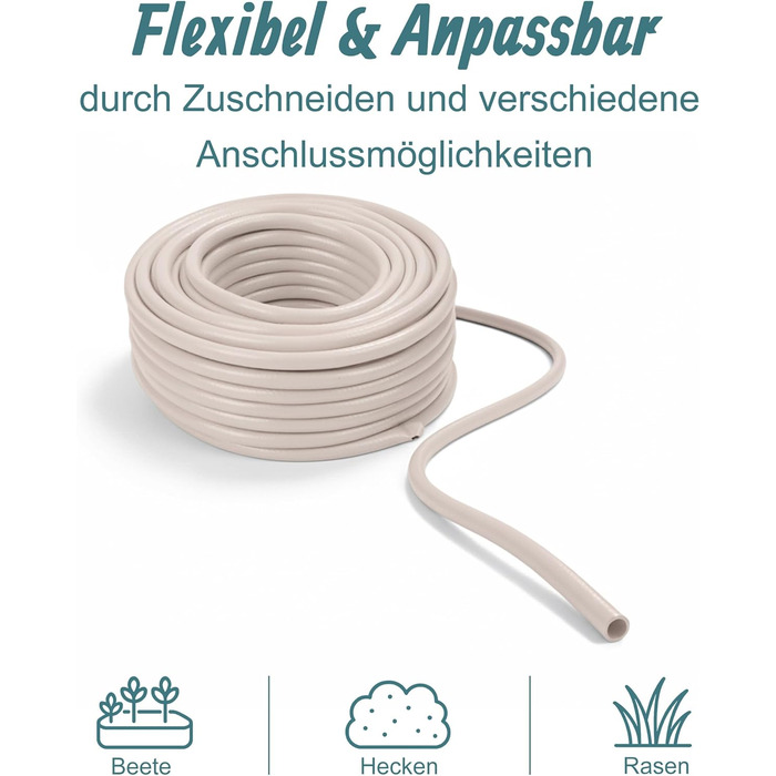 Шланг садовий Relaxdays, 20 м, універсальний водяний шланг 1/2, стійкий до УФ-випромінювання та погодних умов, тканинний садовий шланг, PP, бежевий