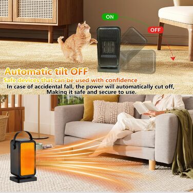 Енергозберігаючий електричний вентилятор-обігрівач, 600 Вт, керамічний нагрівач PTC із захистом від перегріву та перекидання, 2 налаштування термостата, 12-годинний таймер, для офісу, дому, гуртожитку, ванної кімнати