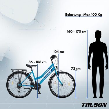 Жіночий велосипед Talson 28 дюймів, 21 швидкість, бірюзовий, з ліхтарями (відповідає німецьким правилам дорожнього руху).