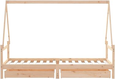 Дитяче ліжко з шухлядами 80x200 см виготовлене з масиву сосни, з рейковою основою та дизайном у формі будиночка для зберігання та приватності, міцне односпальне ліжко з місцем для зберігання 205,5 x 85,5 x 143 см натурального кольору