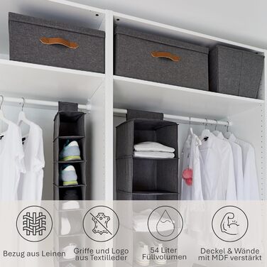 Коробка для зберігання преміум-класу LOVE IT STORE IT з кришкою - Коробка з лляної тканини - Велика та міцна коробка - Сірий - 54x40x25 см